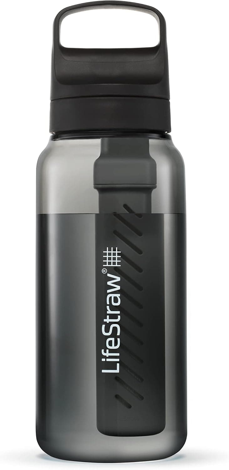 LifeStraw Go Series – BPA-Free Water Filter Bottle for Travel and Everyday use removes Bacteria, parasites and microplastics, Improves Taste, 1L Nordic Noir
