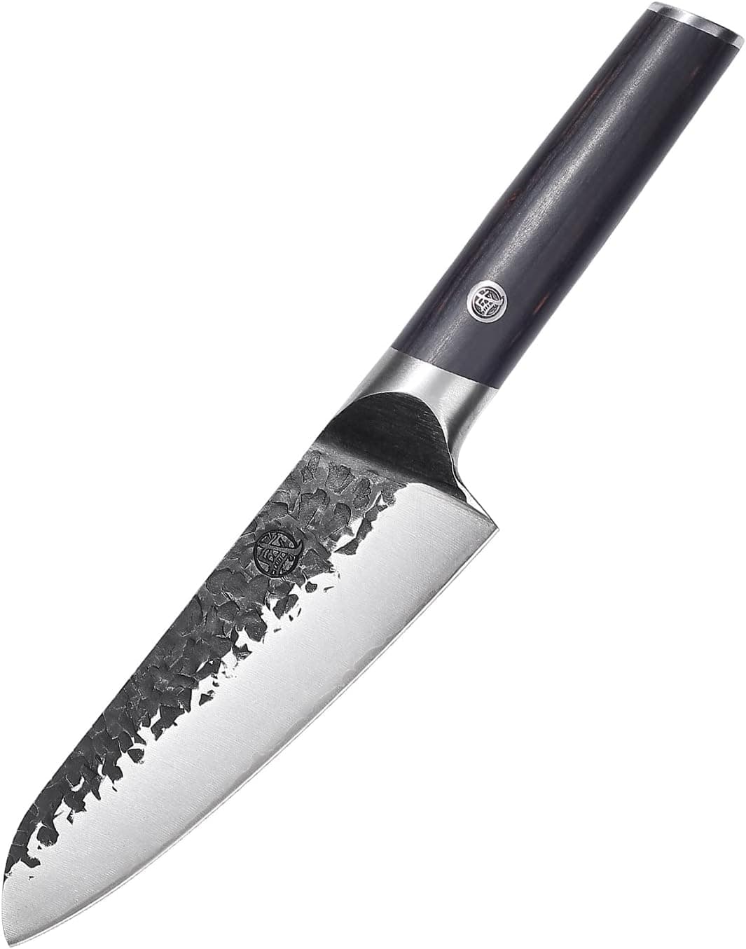 MITSUMOTO SAKARI 7 inch Japanese Santoku Knife Chef Knife, 3 Layer Hand Forged Cooking Chef's Knives, Super Sharp Meat Cleaver Kitchen Knife (Pakkawood Handle & Gift Box)