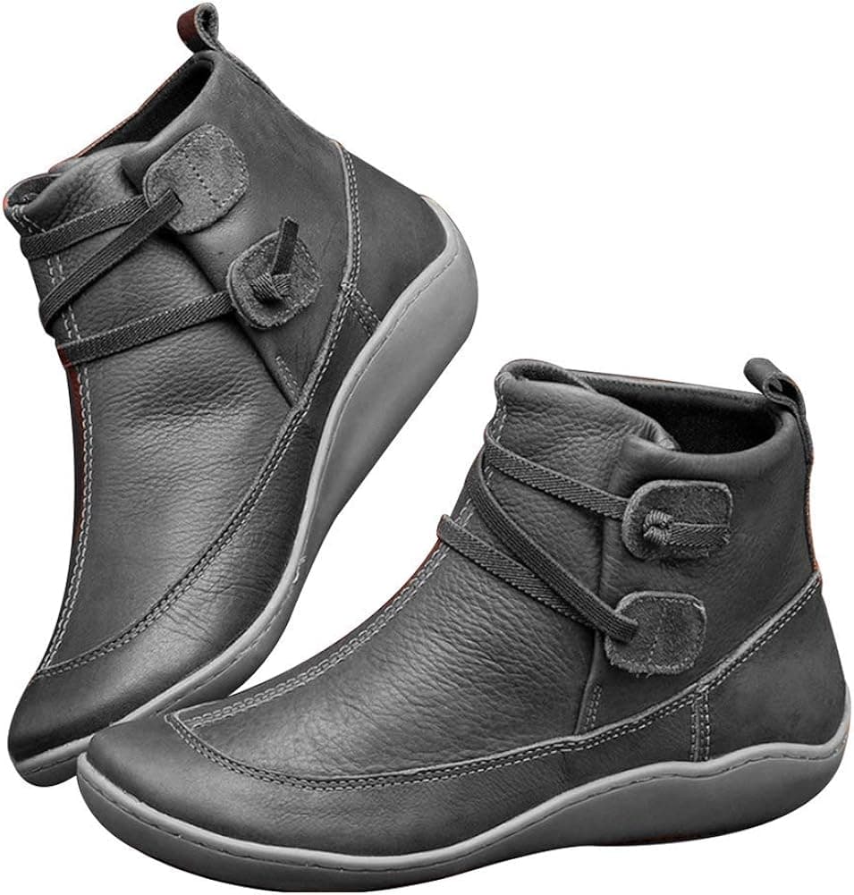 Womens Flat Heel Boot Soft Arch Support Ankle Boot Casual Booties Casual Vintage Outdoor Comfortable Women's Shoes