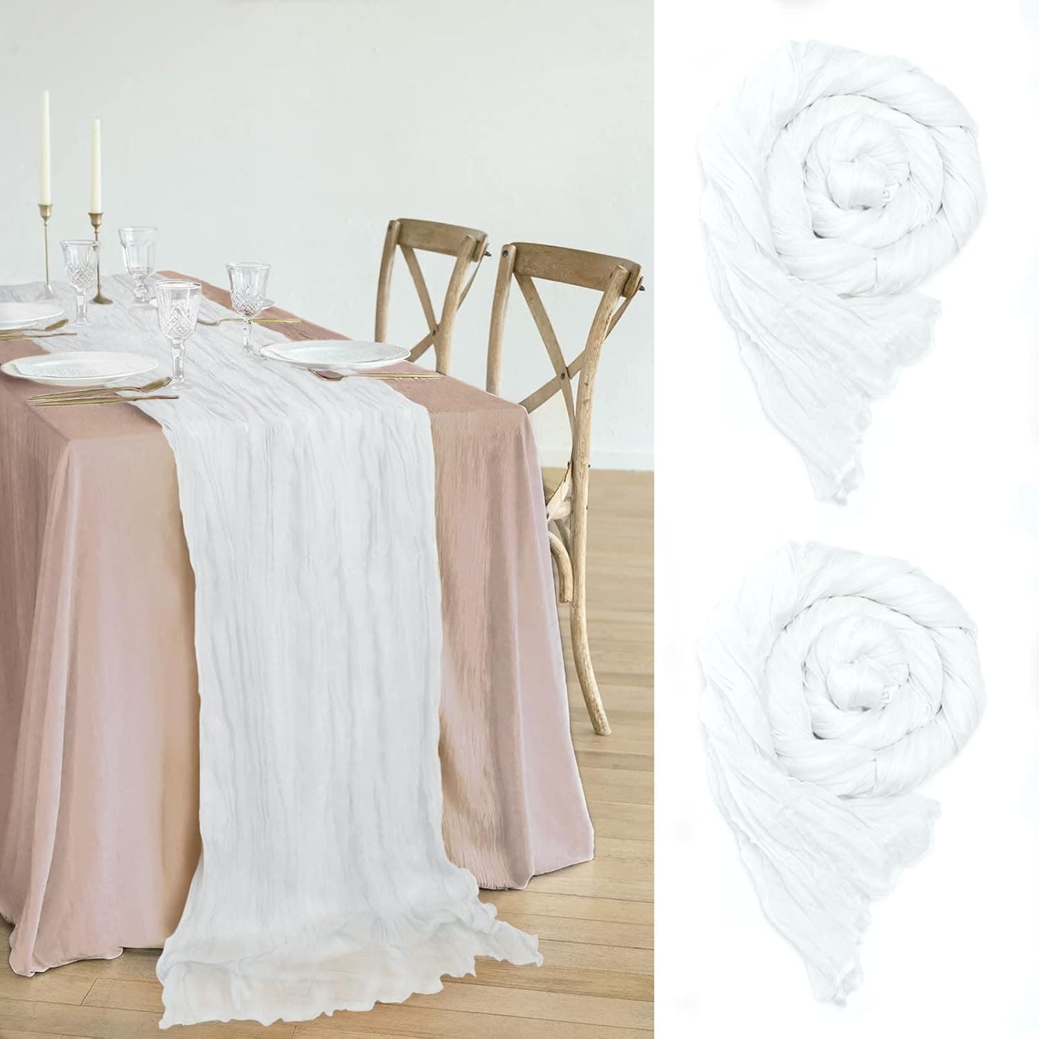 2PCS White Cheesecloth Table Runner 10ft Gauze Cheese Cloth Table Runner 120 Inches Long Cheesecloth Table Runner Bulk for Wedding Bridal Baby Shower Birthday Party Table Decorations Boho Table Runner