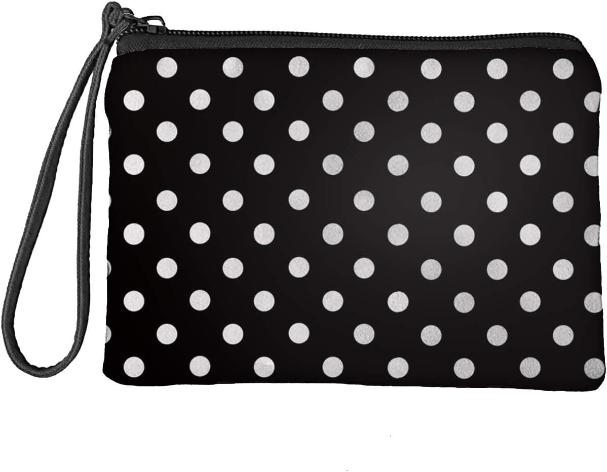 COEQINE Polka Dot Print Wallet for Women Soft Small Coin Purse with Zipper Tote Handbag