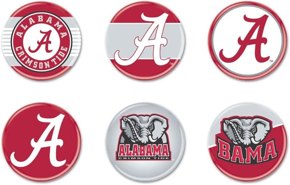 NCAA University of Alabama WCR90370010 Round Button (6 Pack), 2"
