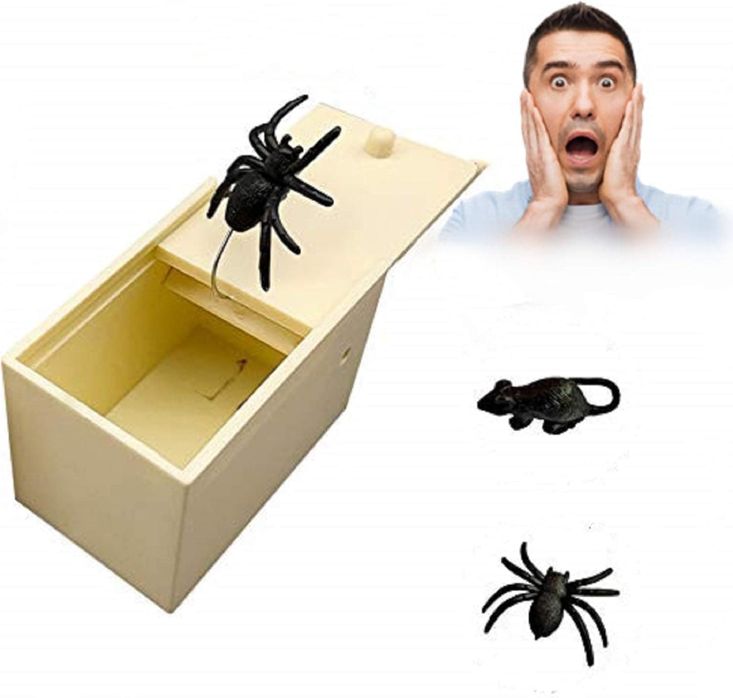 Fuxjlzpbog Spider Prank Fright Box, Rubber Spider Scorpion Mouse Prank Box, Halloween Surprise Tricky Prank Joke Boxes A-Spider