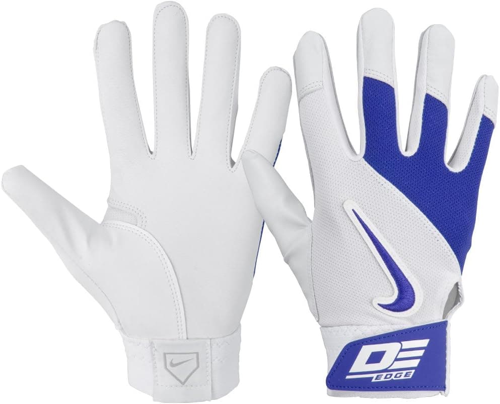 Nike GB0332 Diamond Elite Edge II Batting Gloves - Adult - White/Game Royal