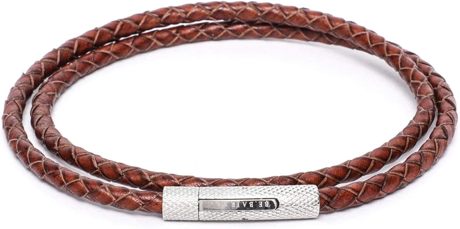 BE.BAJRANG BeBajrang Round Braided Mens Leather Bracelet Matte Finish Linked Stainless Steel Locks, Mens Braided Wrapping Bracelets Leather