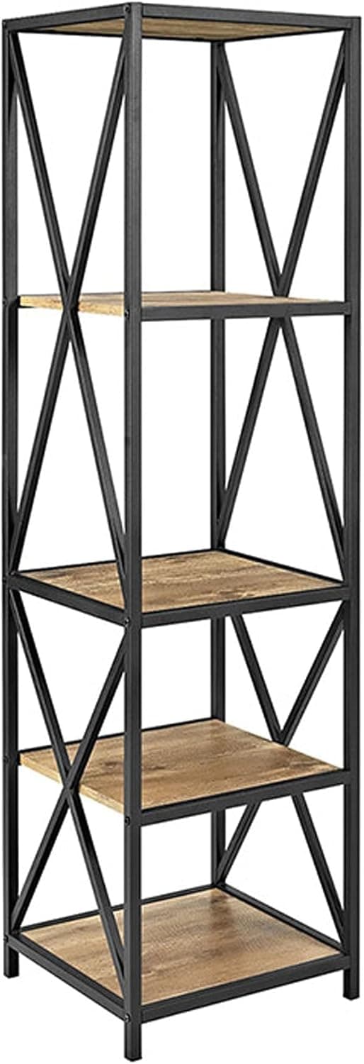 Walker Edison 4 Tier Open Shelf Metal Wood Tall Metal Bookcase Bookshelf Storage Home Office Storage Cabinet, 61 Inch, Barnwood
