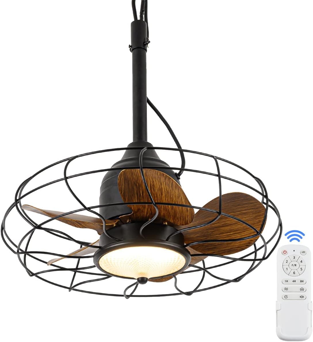 Norfolk Outdoor Ceiling Fans with Light for Patios and Remote, 20'' Wet Rated Gazebo Fan, Plug in Caged Lighting for Pergola Canopy, Hanging with Hook, 3 Color LED Light, Black