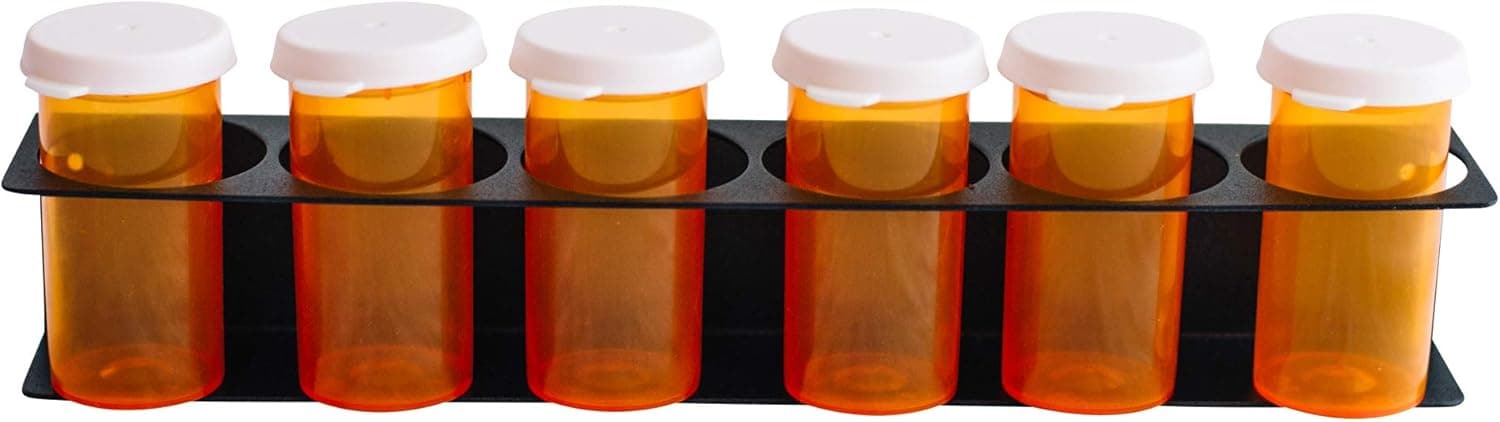 MetalRacks Bottle Storage Rack - Convenient Storage for Vitamin, Supplement, Prescription, Medicine, Paint, Craft Bottles - Hang on Walls, Inside Cabinets or Doors (1.6" diam. - Holds 6)