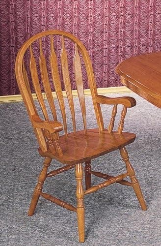 Set of 2 Dining Arm Chairs Windsor Style Oak Finish