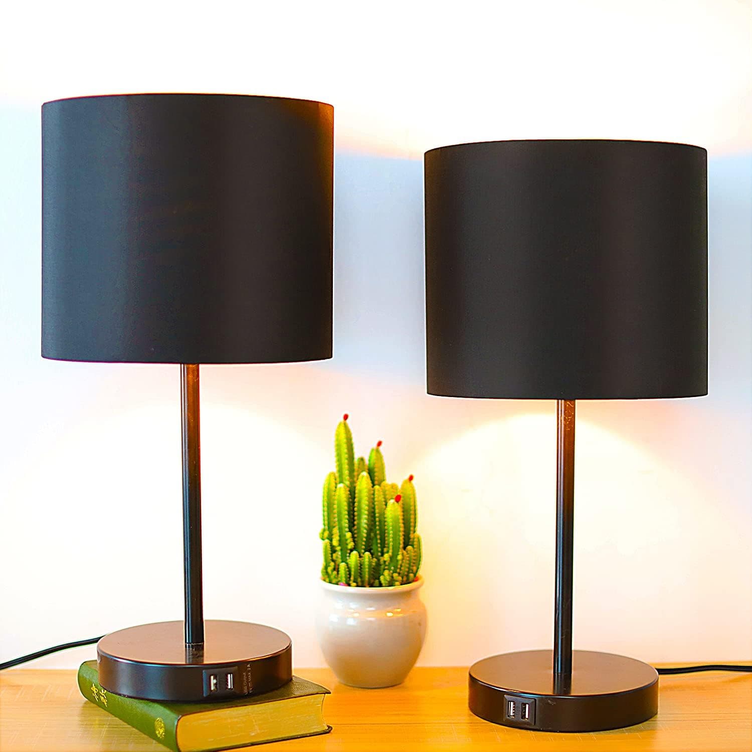 Black Table Lamps for Bedrooms Set of 2 Bedside Lamps Touch Lamps Have 3 Level Brightness Dual USB Charging Port Good for Room Office Decor (LED Bulbs Included)