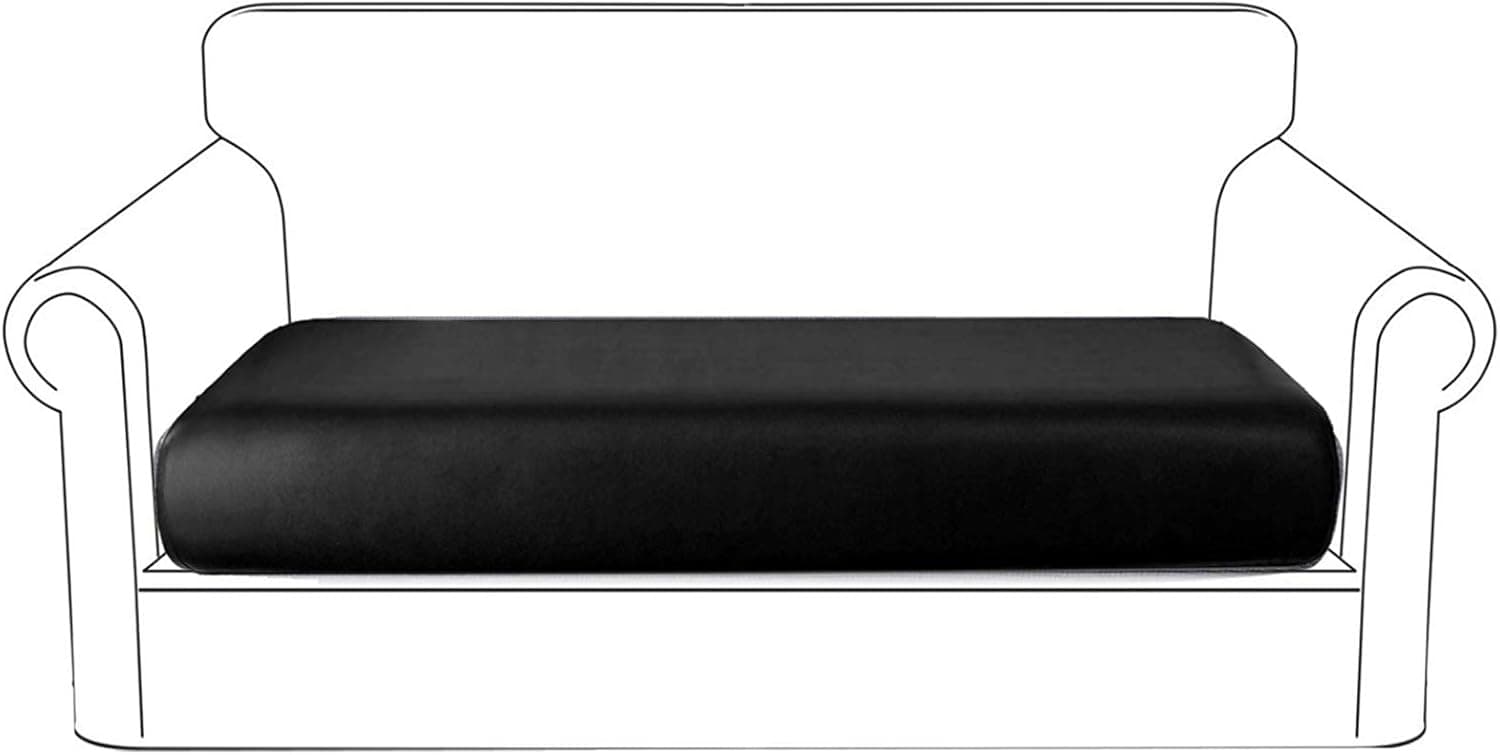 NC HOME Waterproof PU Leather Sofa Cushion Covers Sofa Seat Slipcover with Elastic Bottom Furniture Protector for for Replacement in Home (Loveseat Cushion, Black)