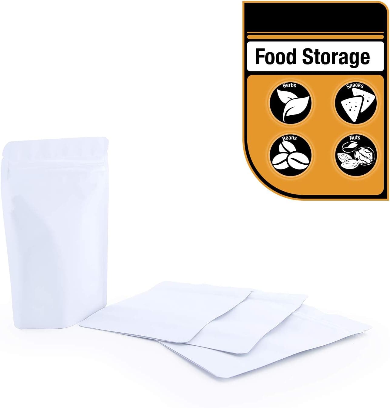 White Mylar Foil Ziplock Stand Up Food Packaging Bags 3.9 x 5.9 inches (10 x 15cm) (100) Perfect for Food Storage by HallGEMs