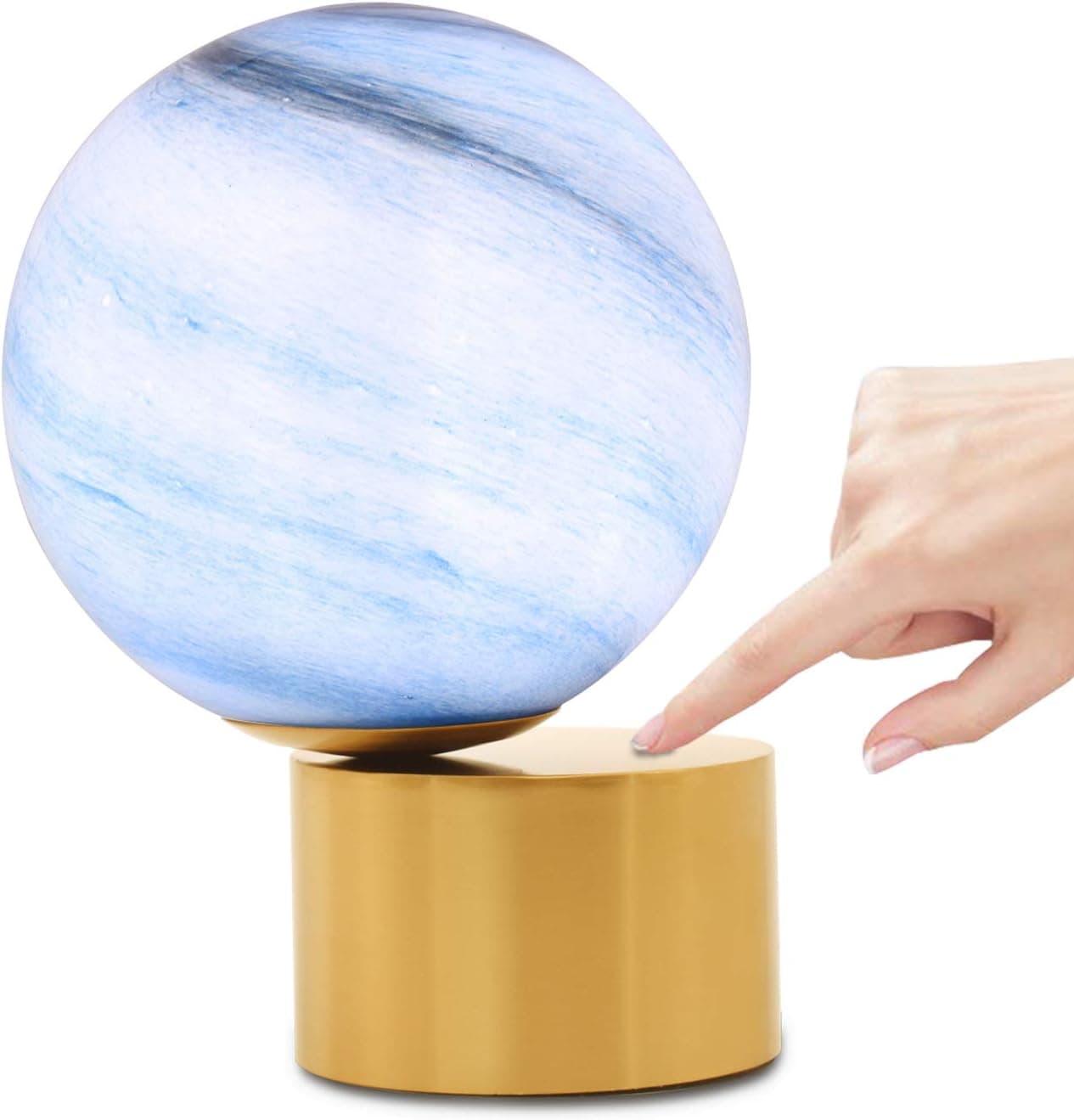 Modern Touch Control Table Lamp, 3 Way Dimmable Nightstand Lamp Minimalist Desk Lamp For Bedroom Bedside Living Room Children's room,Galaxy Glass Ball and Metal Touch Base,G9 Bulb Included (Neptune)