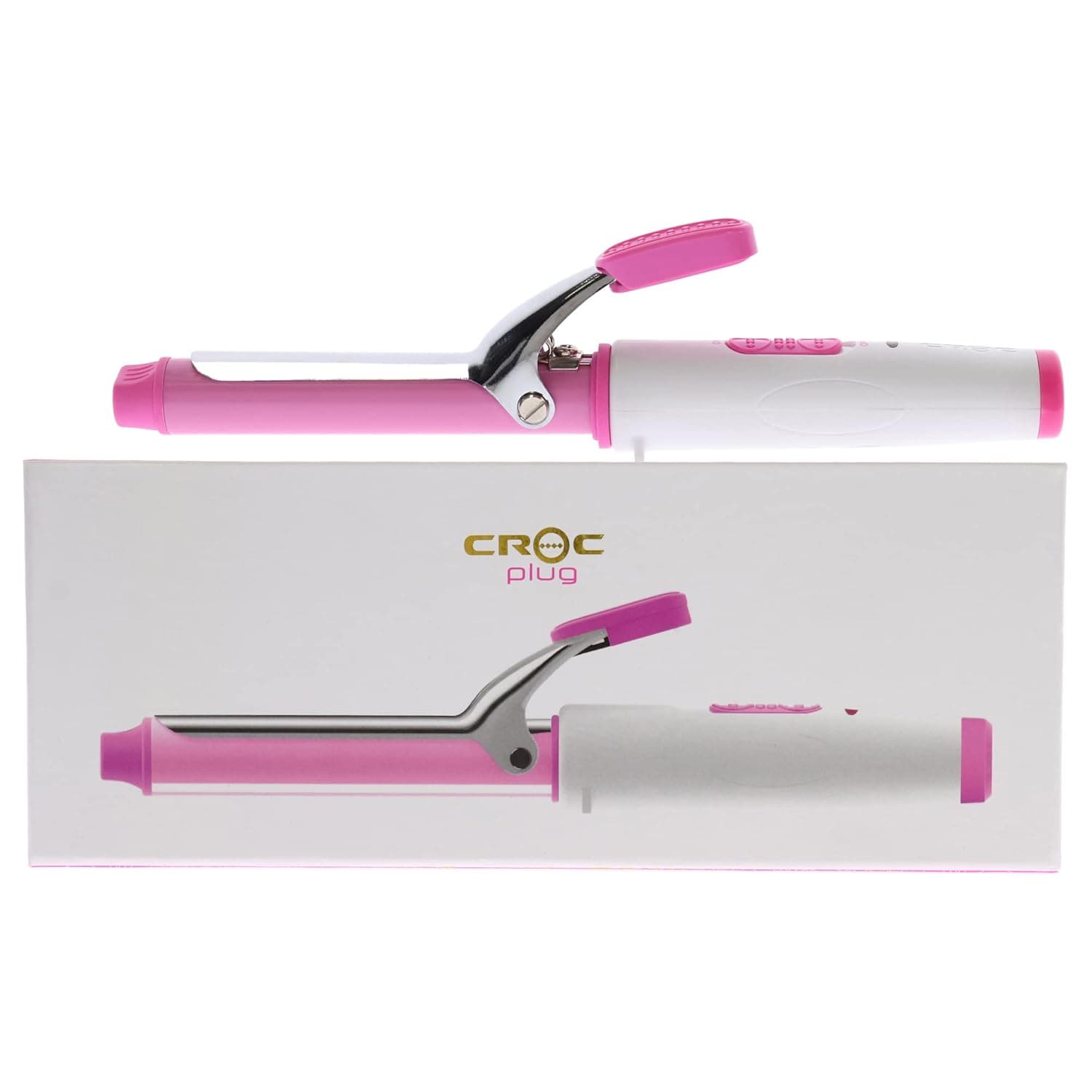 CROC Plug Detachable Mini Curler Iron, White/Pink