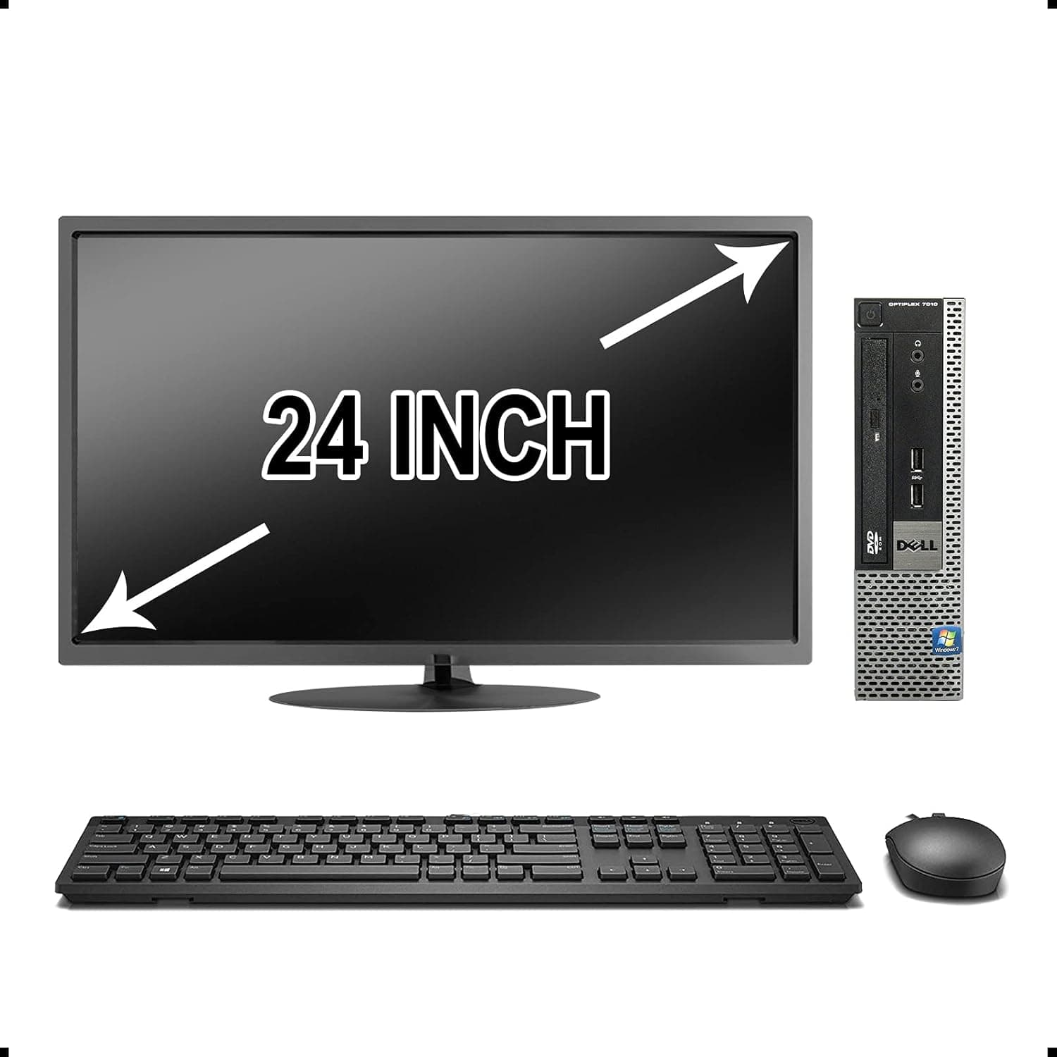 Dell OptiPlex 7010 Ultra Small Space Saving PC Desktop Computer, Intel i5, 8GB RAM 500GB HDD, Windows 10 Pro, 24 LCD Monitor, New 16GB Flash Drive, Keyboard & Mouse, DVD, WiFi (Renewed)