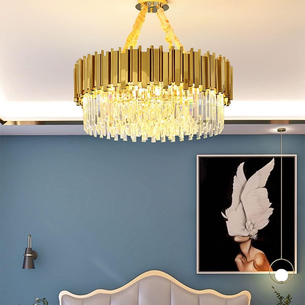 BAYCHEER Crystal Chandelier Round Hanging Lamps 9 Lights Pendant Light Fixture Elegant Ceiling Light Fixture for Dinner Room, Bathroom Bedroom 21.5inch in Brass
