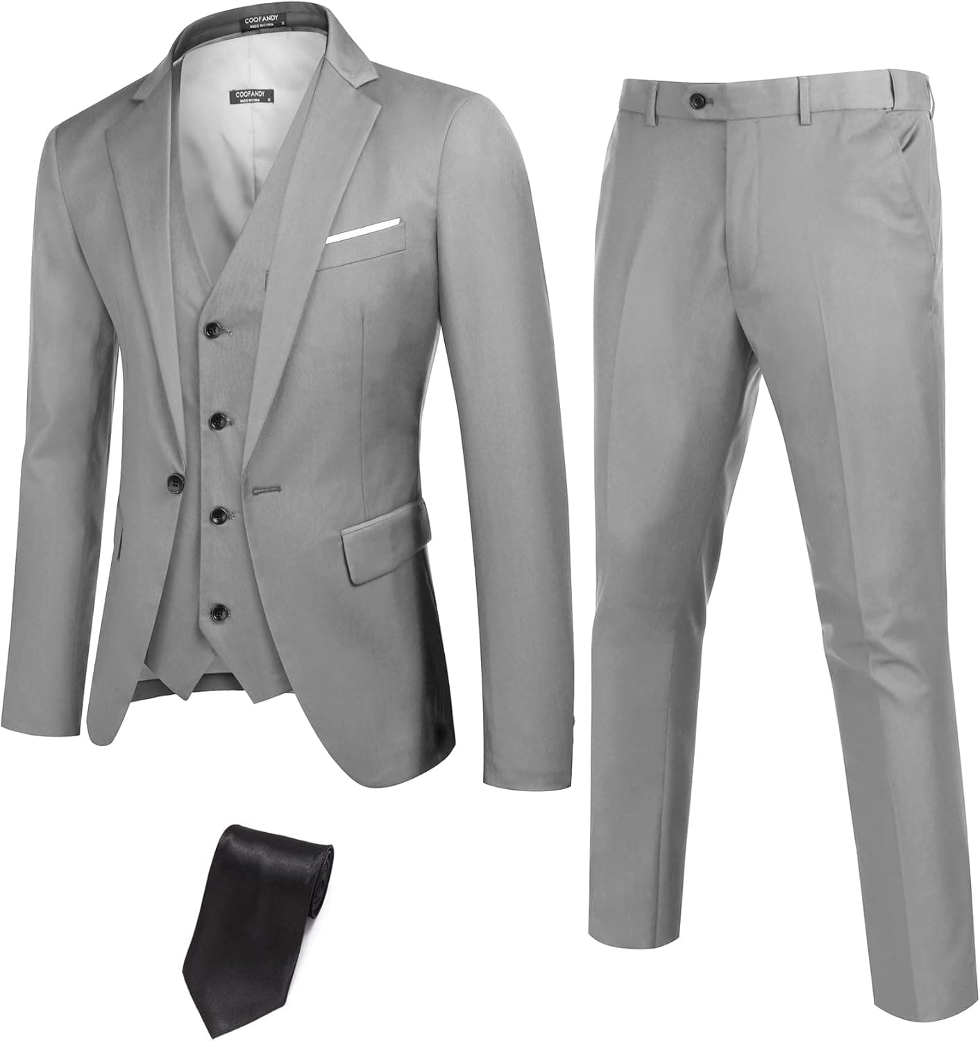 COOFANDY Mens 3 Piece Suits One Button Blazer Jacket Slim Fit Vest Suit Pant with Tie