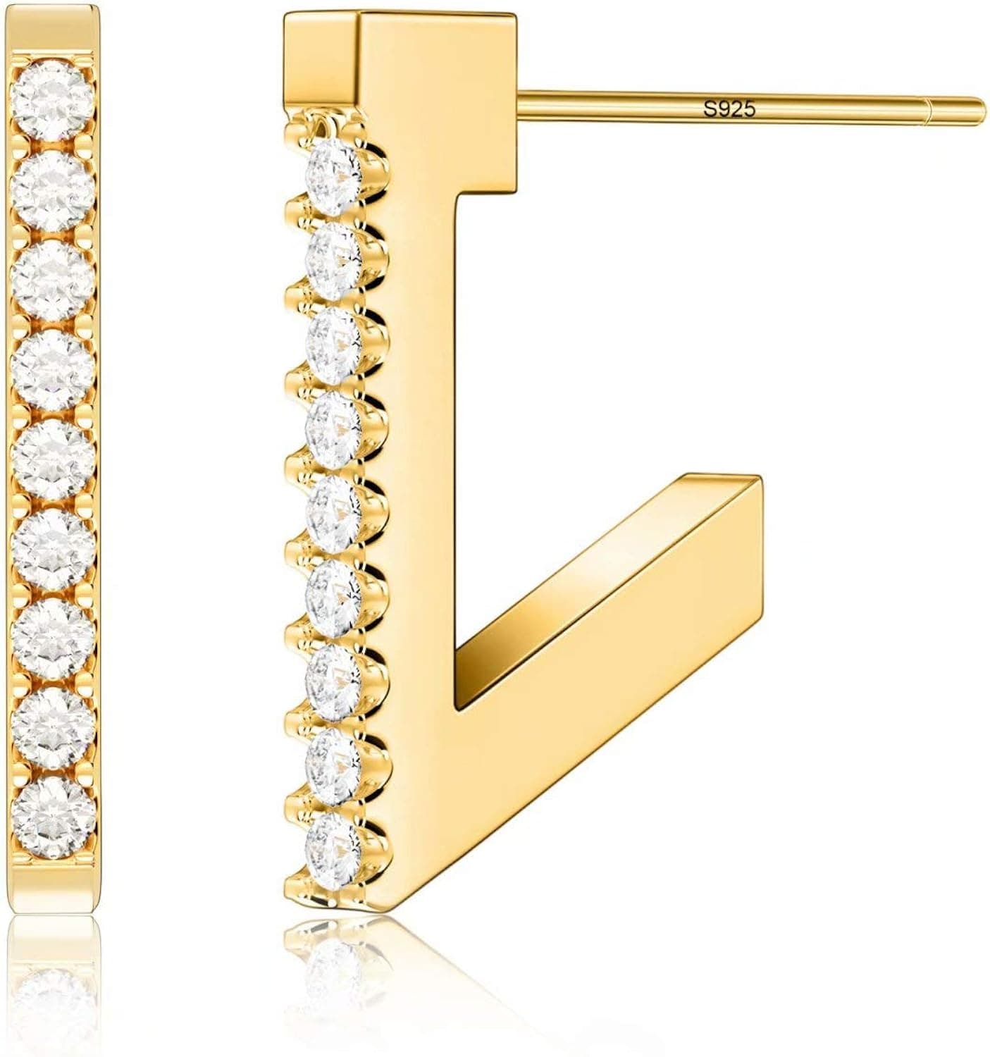 S925 Sterling Silver Post Hoop Earrings for Women, 14K Gold Plated Cubic Zirconia Triangle Square Hoop Earrings Hypoallergenic Open Hoop Earrings for Women