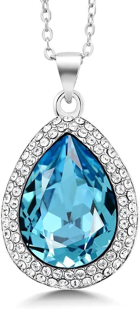 Gem Stone King Rhodium Plated Pear Shape Pendant Made with Crystals