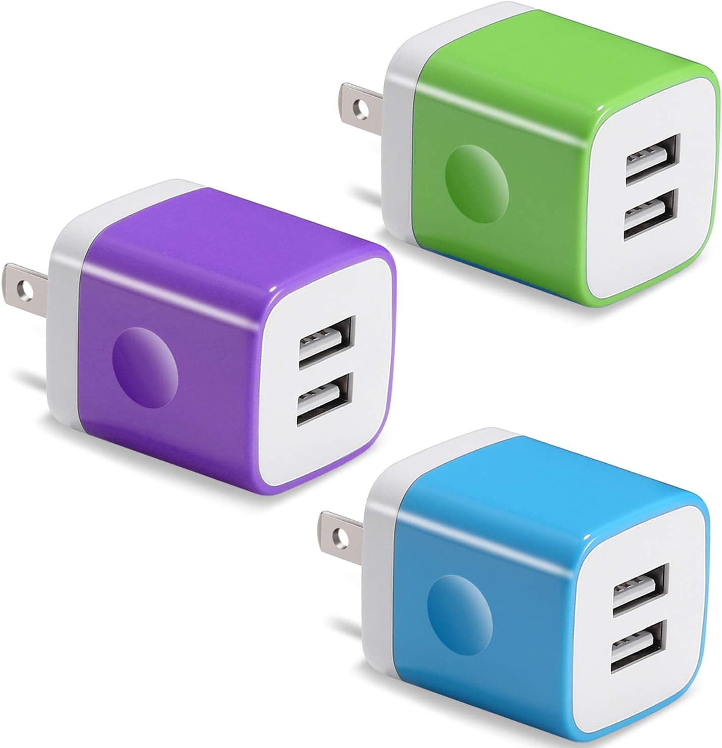 USB Wall Charger, BEST4ONE 3-Pack 2.1A/5V 10.5Watt Dual USB Plug Charger Adapter Charging Block for Phone XS Max XR X/8/7/6 Plus SE/5C/5S, Samsung, Moto, LG, Android Phone