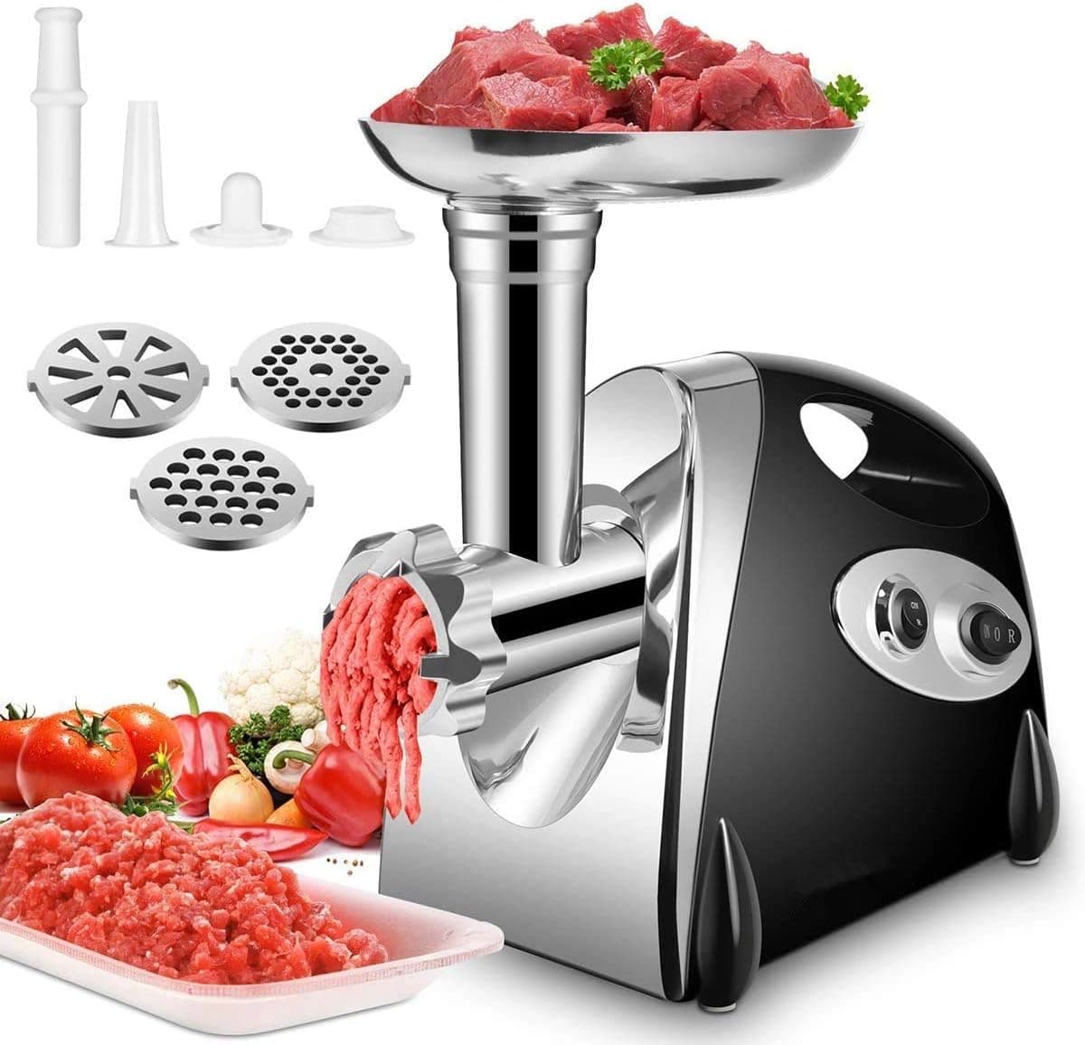 Tiziri Electric Meat Grinder Stainless Steel and Duty Household Sausage Stuffer Food Processor Grinding Mincing Machine with Kubbe 2800W Heavy Duty Mincer(Black) -Ship From USA