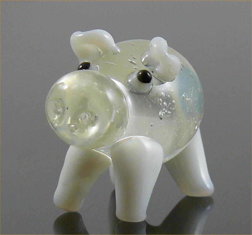 Hippo/Hippopotamus pig Clear & White glass Figurine approx. 1.3 inches long (35mm)