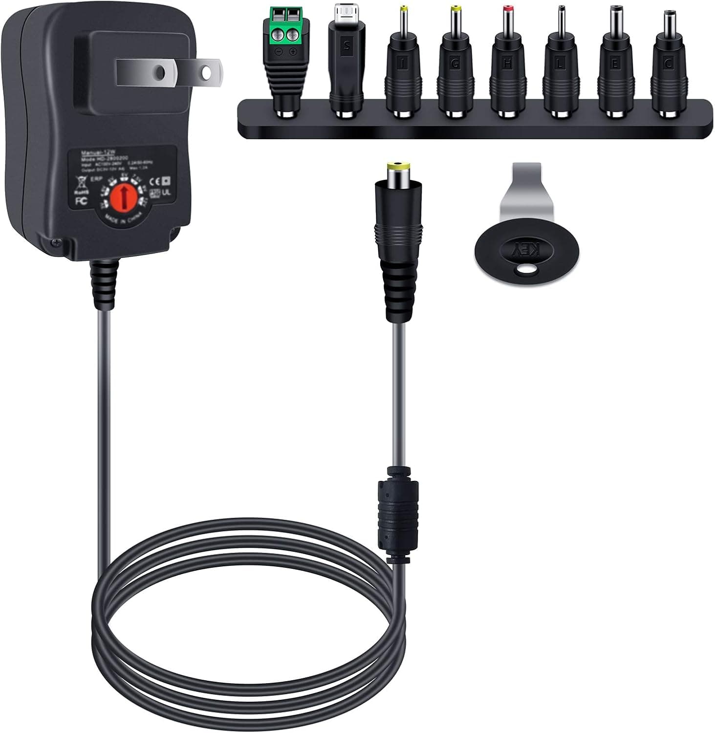 12W AC Adapter Universal Power Supply Adjustable DC Power Adapter 3V 4.5V 5V 6V 7.5V 9V 12V 1A Multi Plug Adaptor Charger for Kids Ride on Car Router Monitor Speaker IP Camera Consoles