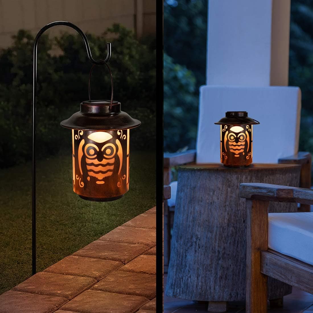 Solar Table Lamp Lantern Halloween Decorations Outdoor Waterproof -Owl Solar Powered Lights Garden Decor Metal Lanterns Cute Lamps Decorative for Halloween Patio Tabletop Christmas