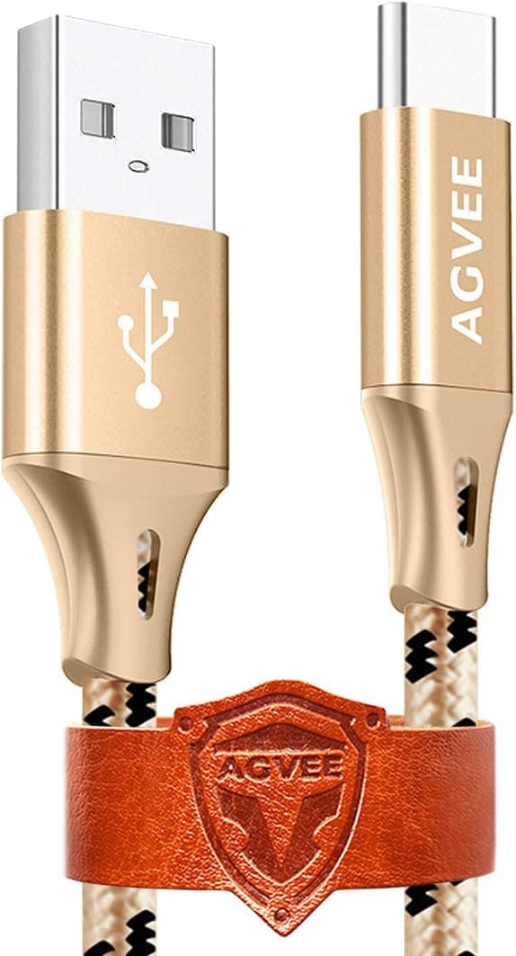 AGVEE 3A Fast USB-C Charging Cable [4 Pack 3ft] Seamless USBC End Tip, Braided Type-C Charger Phone Cord for Samsung Galaxy S10 S9 S8 Plus, Note 9 8, LG Stylo 4 5, G7 G8 V20, Gold