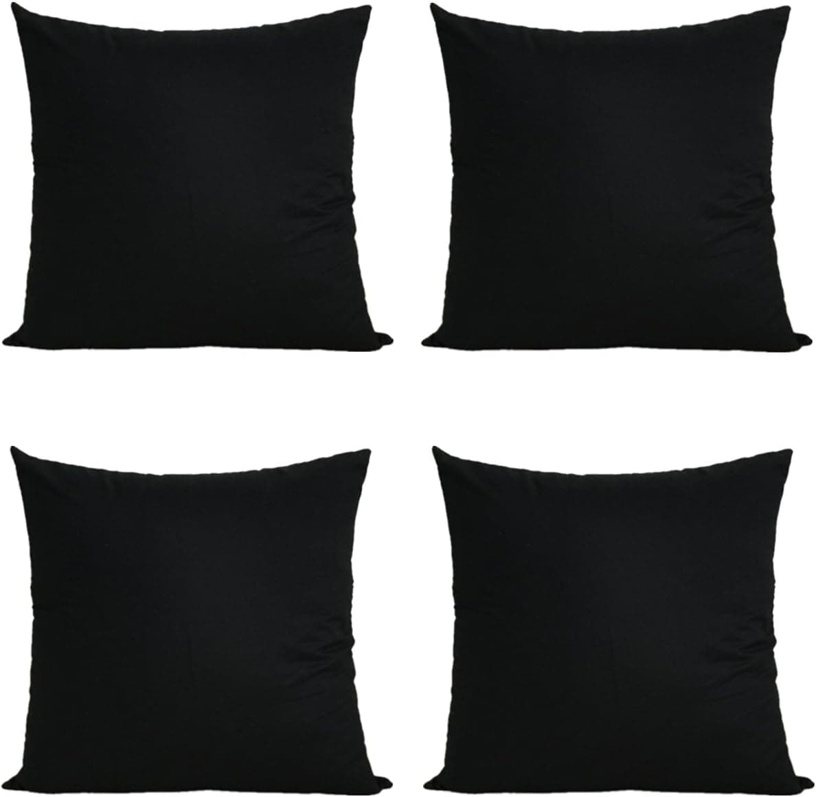 ESUPPORT 18"x18" Throw Pillow Case Cushion Cover No Stuffing 100% Cotton Pure Color Pack of 4 (Black)