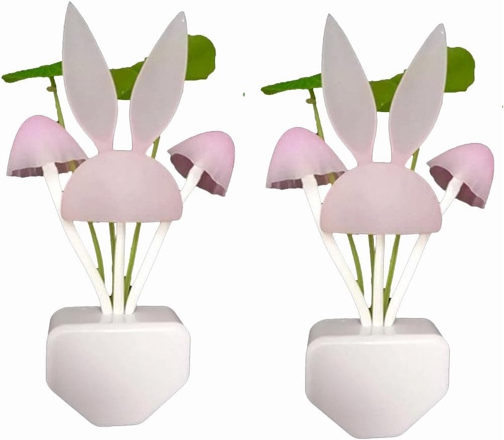 BlueSunshine Sensor Led Night Light, 7 Color Changing Plug-in LED Mushroom & Lotus Dream Bed Lamp (2 PCS Rabbit & Mushroom & Lotus Lamp)