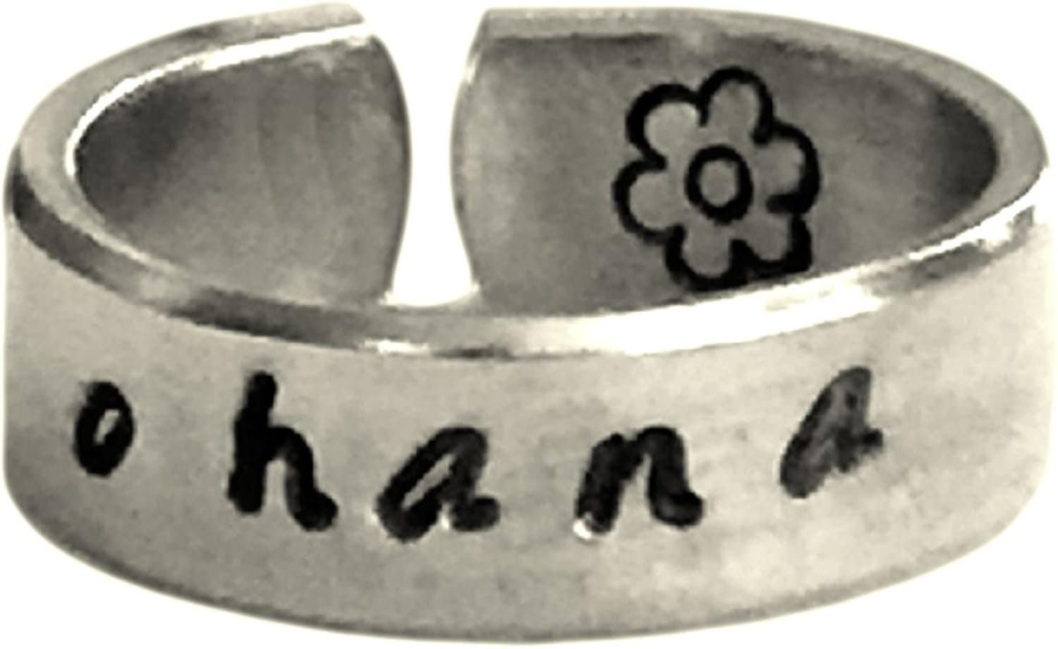 Ohana Aluminum Ring Hibiscus Hand Stamped Personalized Aluminum Spiral Ring Jewelry