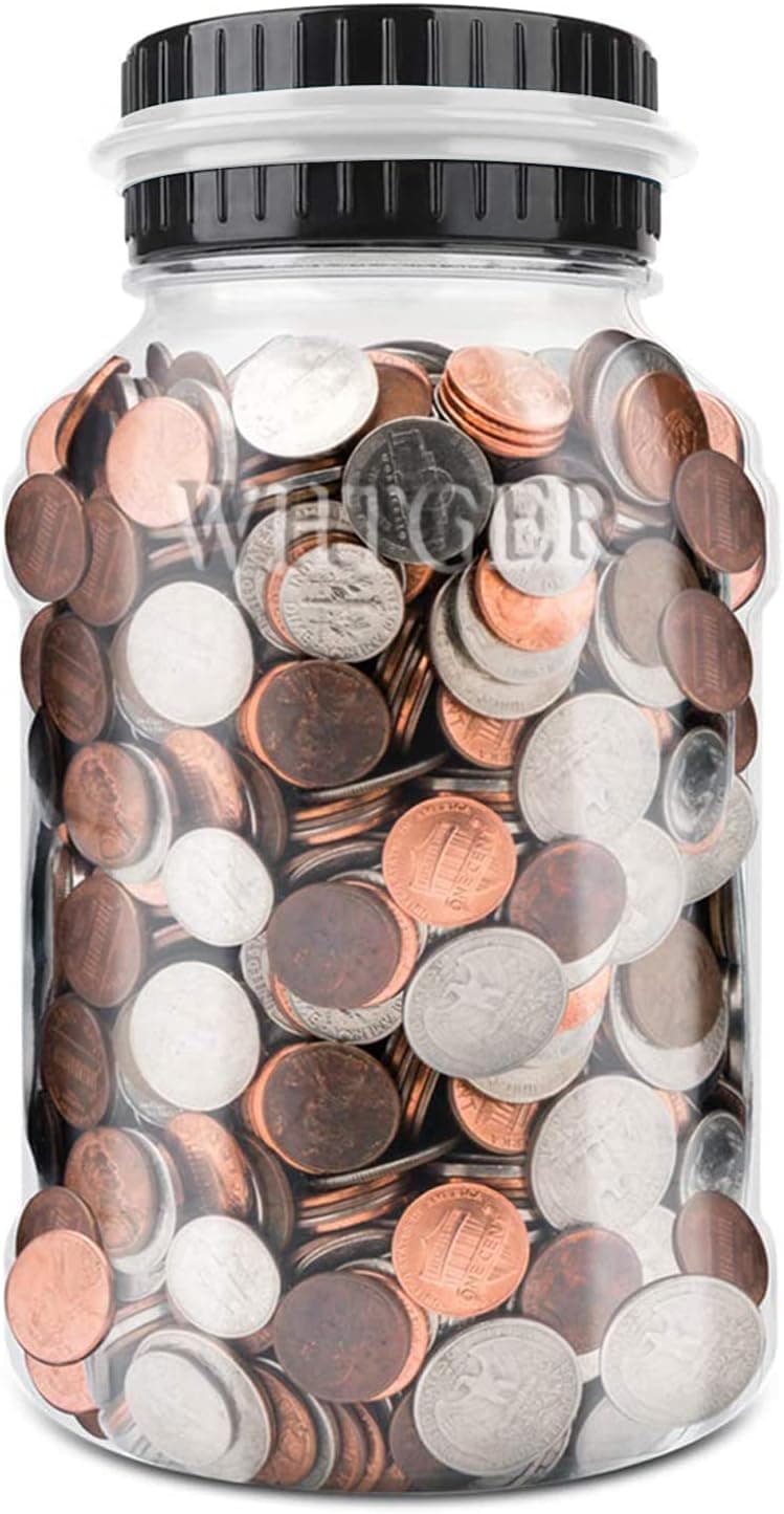 Digital Counting Coin Bank, 1.8L Piggy Bank Coin Counter with LCD Screen, Digital Coin Bank Money Jar for Children Adults (Silver)