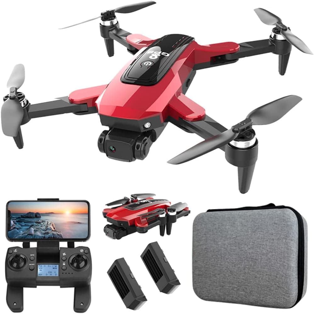 Lozenge Brushless Drone with Camera 4K Camera GPS Drone Follow Me Drone Quadcopter Helicopter HJ38 PRO RC Drones with Camera Motorized Adjustment Camera Dual Cameras (4K Double Camera&2 Battery, Red)