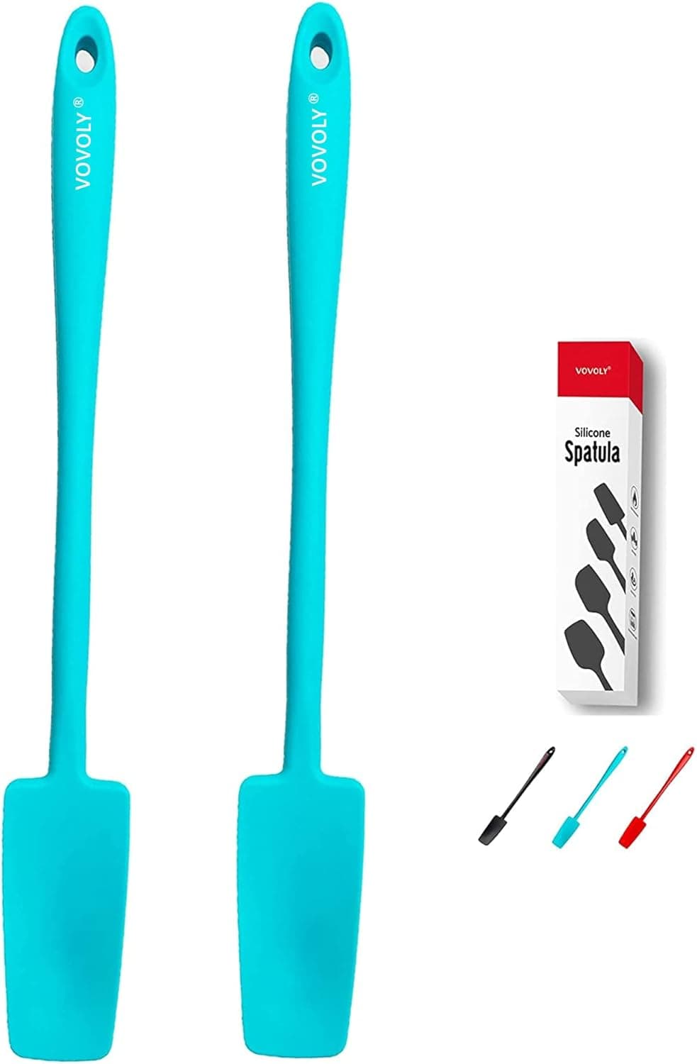 2-Pack Vovoly Silicone Jar Spatula, Long Handle Jar Spatulas, High Heat Resistant Small Rubber Spatula, Seamless Design, Stainless Steel Core, BPA Free, Teal
