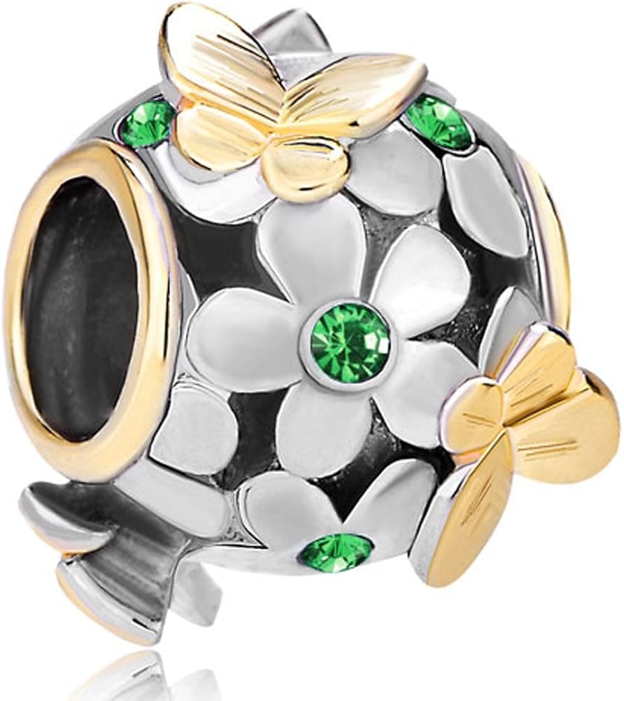 Pugster Crystal Flower Butterfly Charm Bead Fits Pandora Charms Bracelet