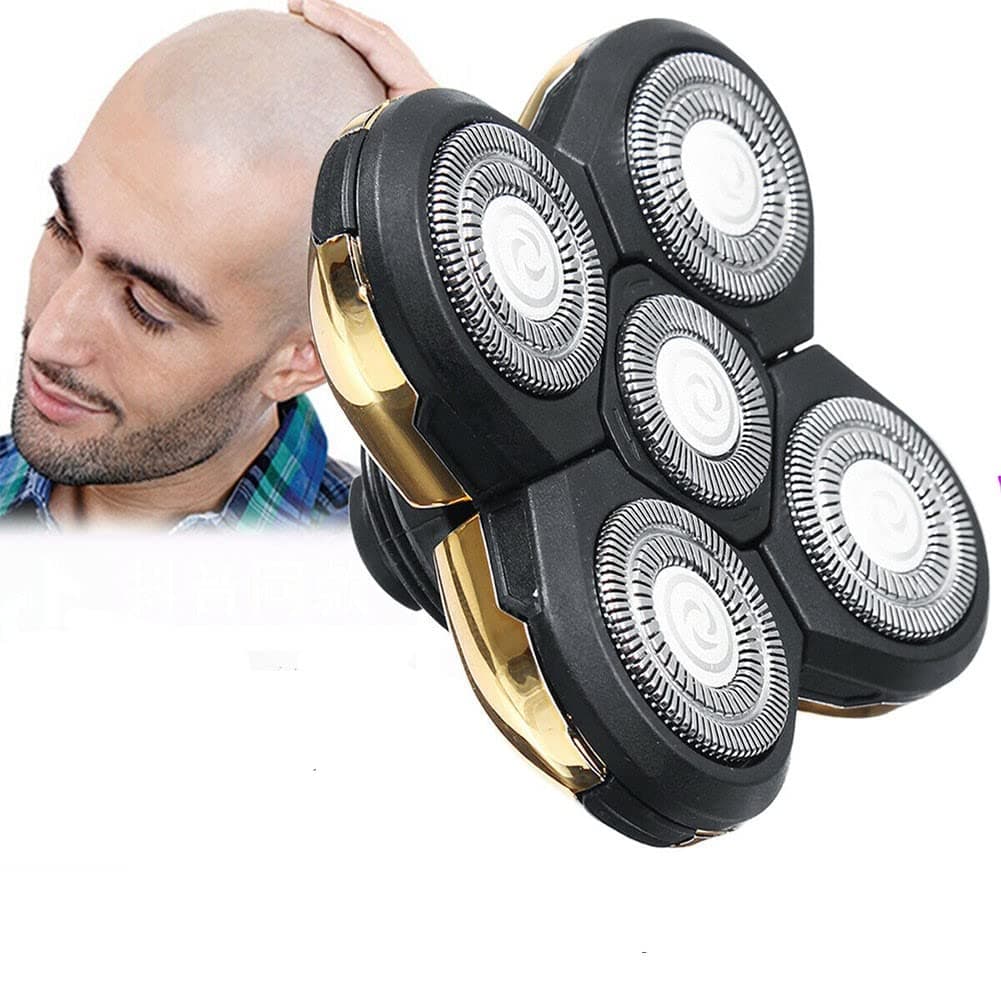 Men Electric Shavers Replacement Heads, 5 Heads Beard Replacement Blade Alternate Floating Washable Blade Electric Razor Shaver Trimmers Head Replacement Wet & Dry Compatible for Men, Gold