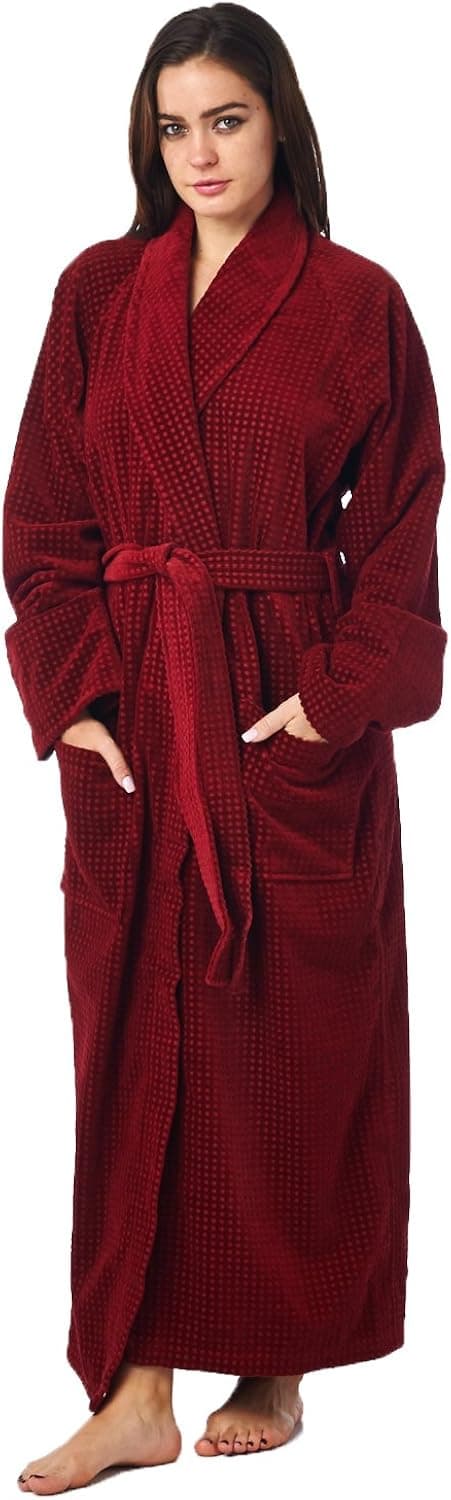 High Style 100% Turkish Cotton Full Length Velour Shawl Collar Bathrobe