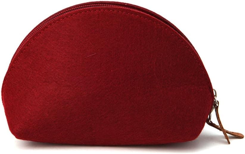 Junlinto Women Retro Multifunction Travel Cosmetic Bag Makeup Toiletry Felt Pouch Case - Wine red