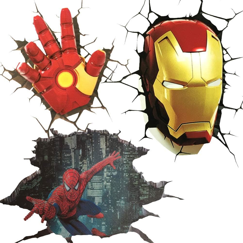 3D Marvel DC Car Stickers The Avengers Captain America Shield Thor's Hammer Iron Man Spider-Man Batman Skateboard Graffiti Laptop Luggage Decals Bumper Stickers (Iron Man Spider-Man)