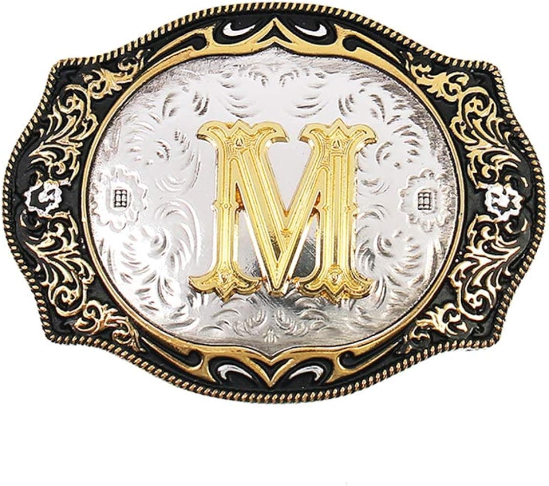 Western Cowgirl Belt Buckle Initial Letter ABDJMR-Z Cowboy Rodeo Gold Belt Buckles for Women Men (M)