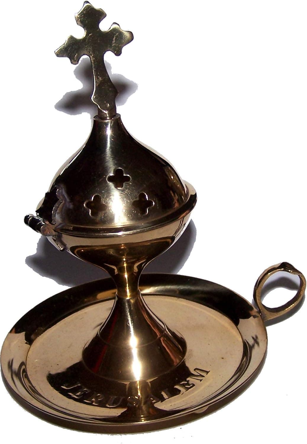 Holy Land Market Light Greek Brass Pedestal Incense Burner with Tray - (15cm or 6 inches Tall)