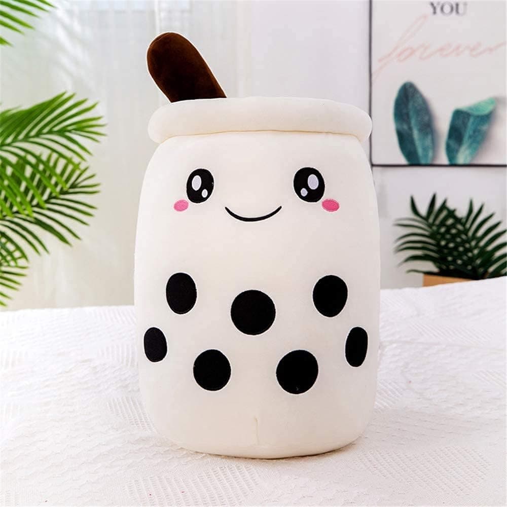 Kawaii Boba Plushie Pillow, Stuffed Boba Milk Tea Plush Pillow, Funny Hugging Pillow Toy Boba Bubble Plush Cushion Birthday for Kids Adults (9.36in,White 1)