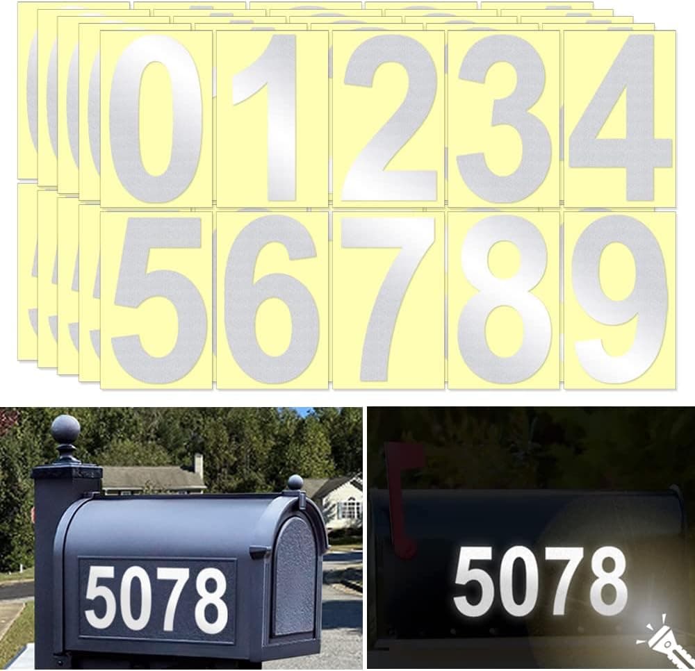 3 inch Reflective Mailbox Numbers Sticker (0-9, 5 Sets) Claasic Waterproof Self Adhesive Vinyl Numbers for Mailbox, Signs, Window, Door, Cars, Trucks, Home, Business, Address Number