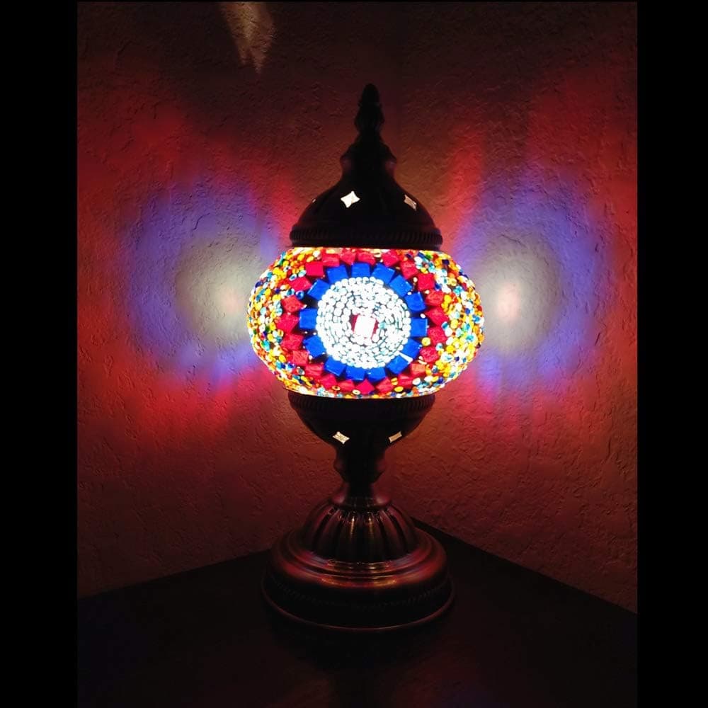 Handcrafted Turkish Mosaic Glass Table Lamp|Great Home Decor for Living Room, Bed Room, Game Room, Media Room| Also Great for Dorm Room, Bar & Night Clubs (Multi-Colored 1)