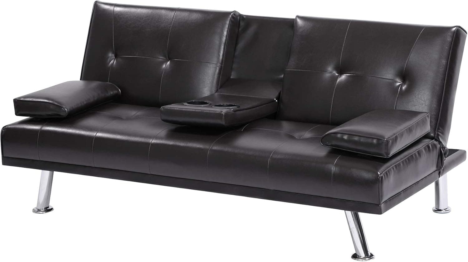 HABITRIO Mini Futon Bed Couch, Modern Sofa Sleeper Design for Small Spaces, Living Room or Bedroom, Including Wooden Legs Sofabed, Black