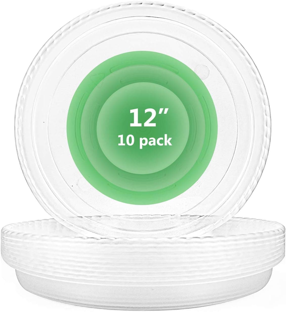Kingrol 10 Pack 12 Inch Clear Plastic Plant Saucers, Flower Pot Drip Trays for Indoors, Outdoors