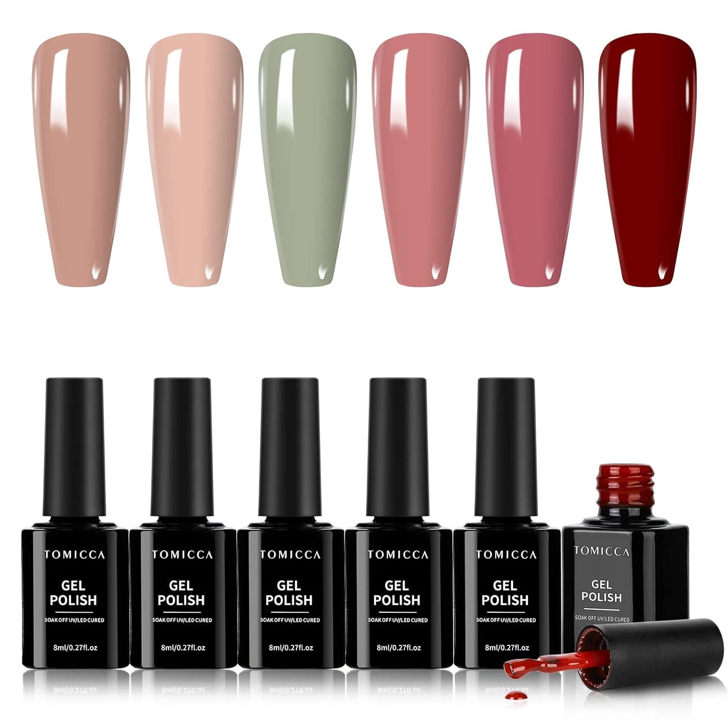 TOMICCA Nude Gel Nail Polish Set, Mother's Day Gift Fall Colors Red Pink Gel Polish Nail Art Soak Off UV LED Nail Polish Gel Set for Women