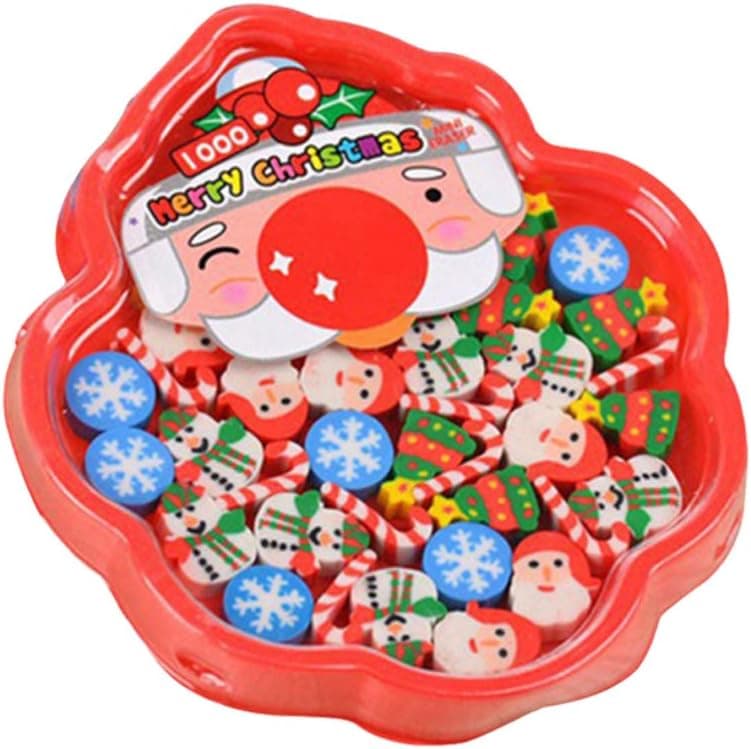 TOYANDONA Christmas Erasers Toys in Plate Box Santa Claus Shape Kids Pencil Erasers Holiday Stocking Stuffer Classroom Rewards Goodie Bags Party Favors Prizes