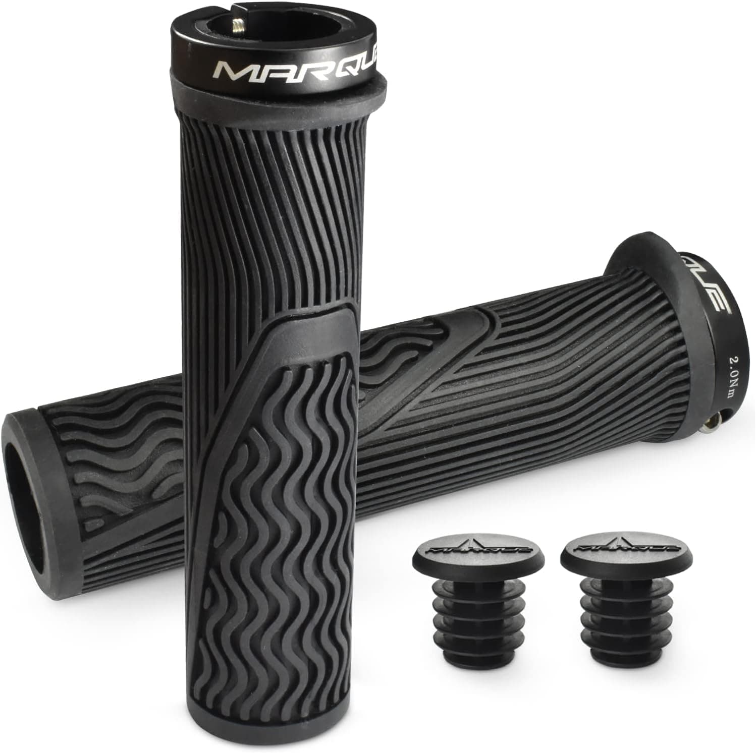 MARQUE Pro MTB Bike Grips – Mountain Bike Handlebar Bicycle Grip with Single Lock On Aluminum Ring Collar, Also Suitable for BMX, Scooters, Downhill